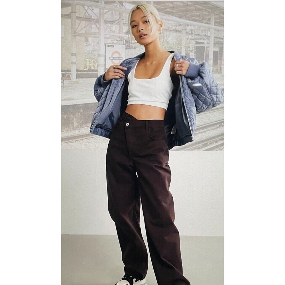 COLLUSION x004 Stepped Waistband Dad Jeans in Blue Light Size 28/26 Petite
